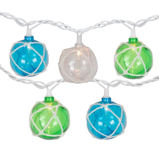 10ct. White Twine Wrapped Multicolor Ball String Lights with Green Wire